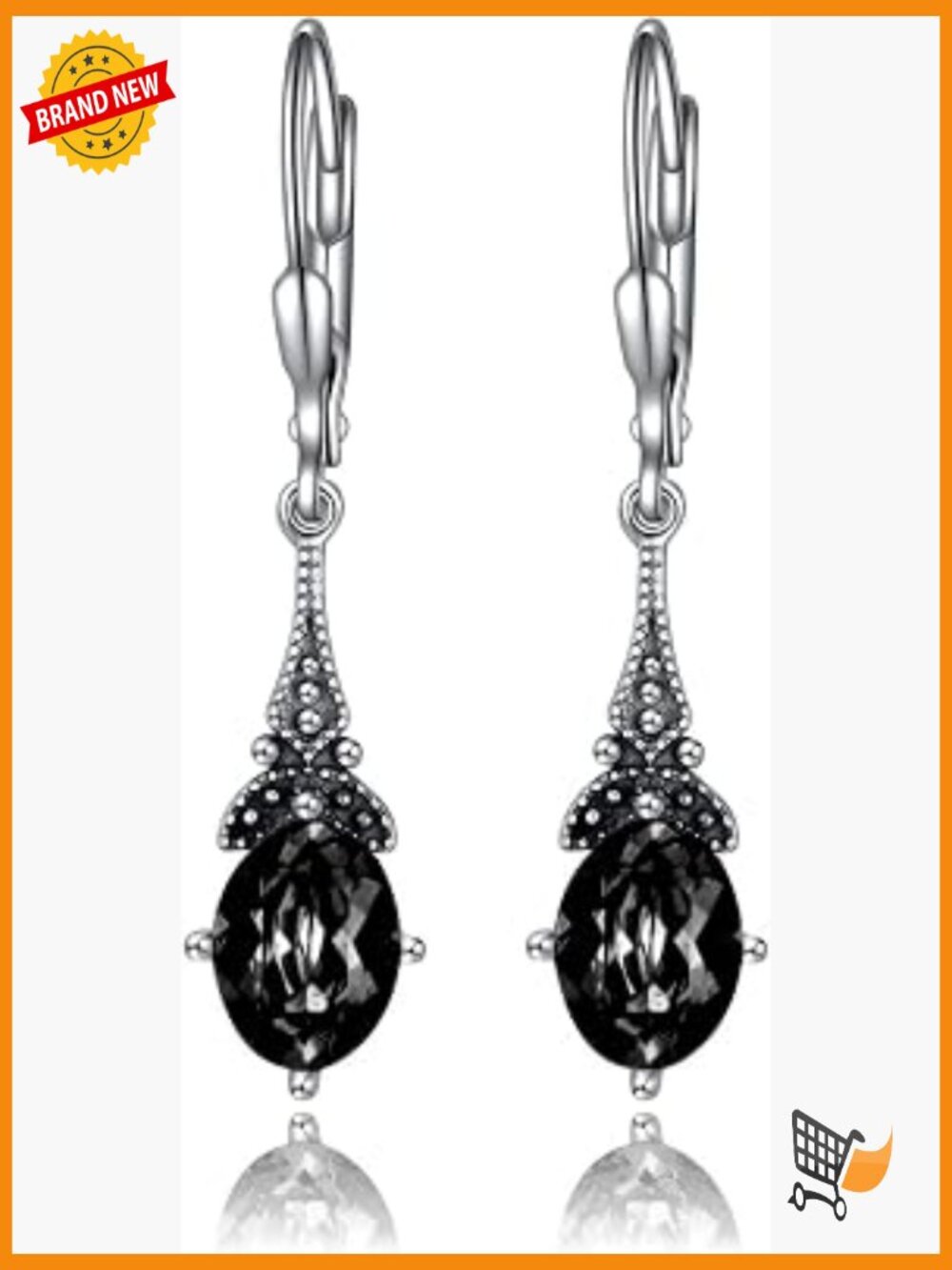 Sterling Silver Vintage Leverback Drop Dangle Earrings with Crystal
